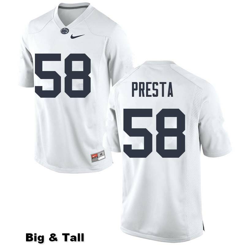 NCAA Nike Men's Penn State Nittany Lions Evan Presta #58 College Football Authentic Big & Tall White Stitched Jersey YHJ3598QE